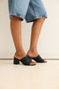 Textured Wide Strap Black Woven Women's Heeled Sandals