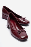 GIPSY Burgundy Patent Leather Bow Detail Block Heel Shoes