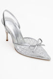 PEONY Silver Mesh Bowknot Women's Pointed Toe High Heels