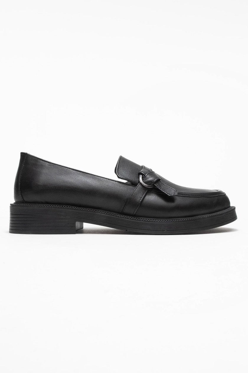 GALEA Black Leather Buckled Genuine Leather Women's Loafers
