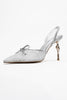 PEONY Silver Mesh Bowknot Women's Pointed Toe High Heels