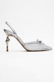 PEONY Silver Mesh Bowknot Women's Pointed Toe High Heels