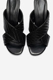 LAVEAN Black Woven Cross-Strap Wedge Mule Slipper