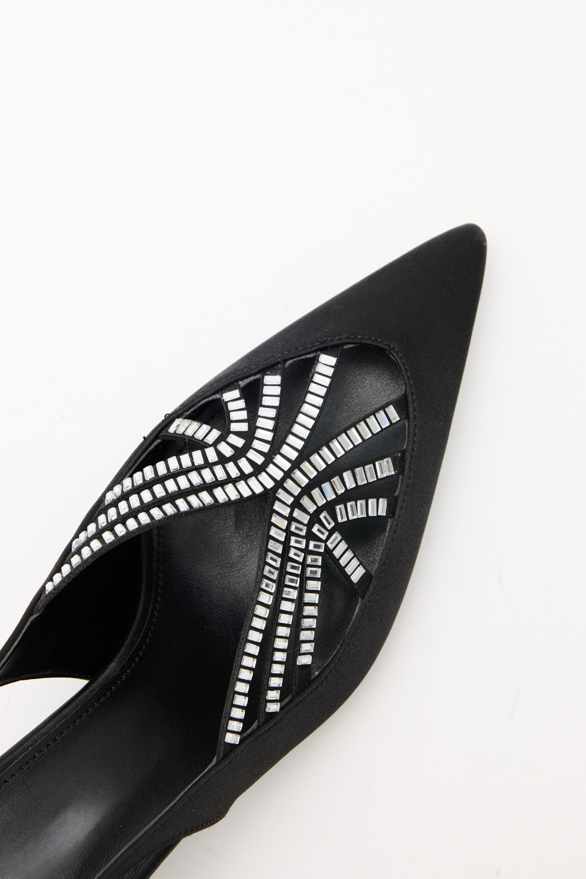 POINTED-TOE RHINESTONE EMBELLISHED BLACK SATIN WOMEN’S HEELS | FOOTWEAR | Heels | Lebbse POINTED-TOE RHINESTONE EMBELLISHED BLACK SATIN WOMEN’S HEELS | FOOTWEAR | Heels | Lebbse