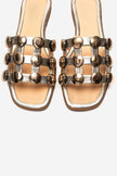 BAREON Gold Genuine Leather Slide Sandals with Gold Buckle