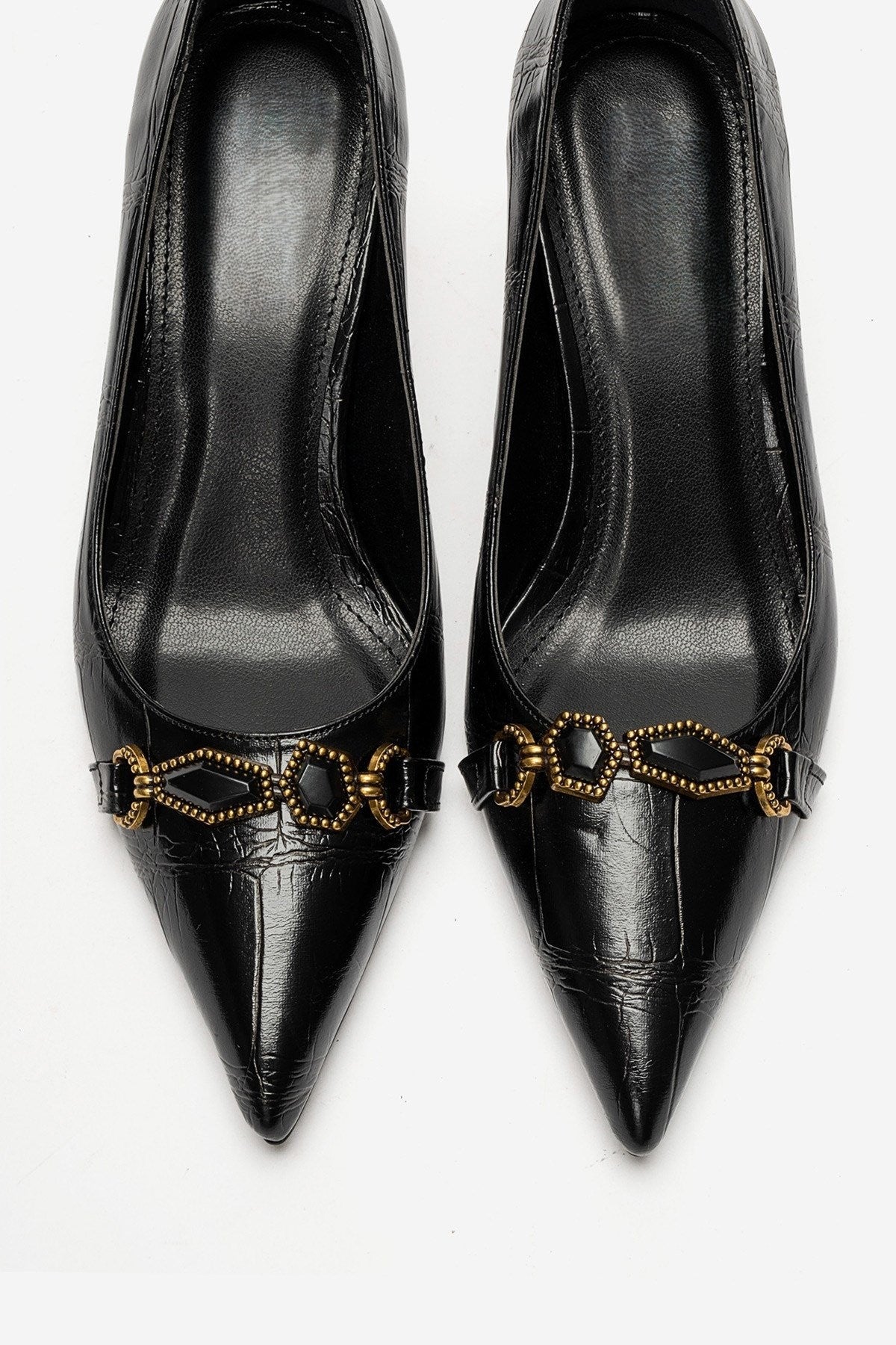 Olinda – Black Printed Buckle Detail Heels