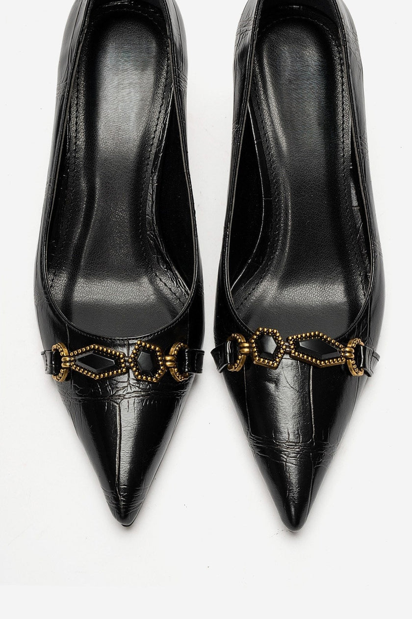 Olinda – Black Printed Buckle Detail Heels