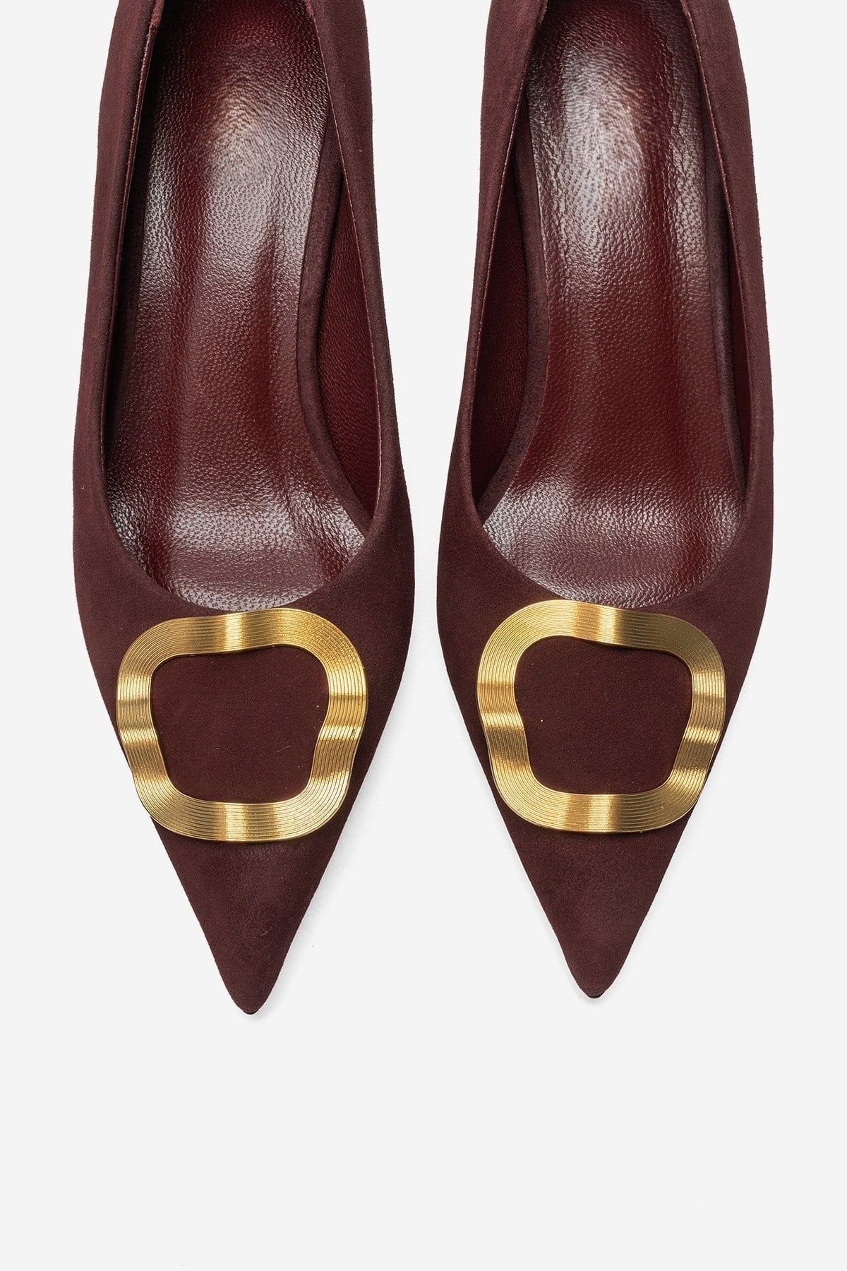 NOEMI Burgundy Genuine Suede Leather Buckle Strap Heels – 6 cm