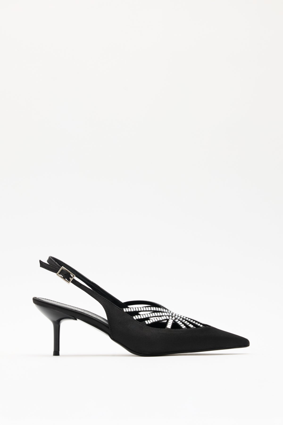 POINTED-TOE RHINESTONE EMBELLISHED BLACK SATIN WOMEN’S HEELS | FOOTWEAR | Heels | Lebbse POINTED-TOE RHINESTONE EMBELLISHED BLACK SATIN WOMEN’S HEELS | FOOTWEAR | Heels | Lebbse