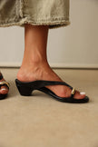 Black Oval Accessory Detail Toe-Post Women's Heeled Sandals