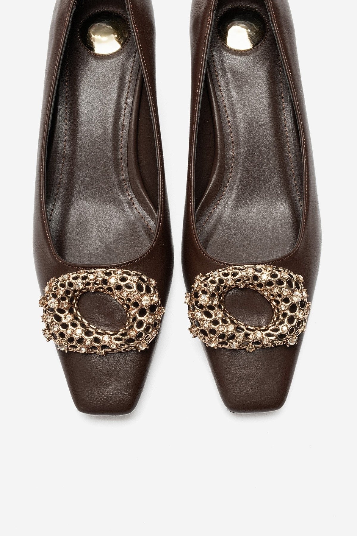 Marte – Brown Buckle Detail Low-Heel Shoes