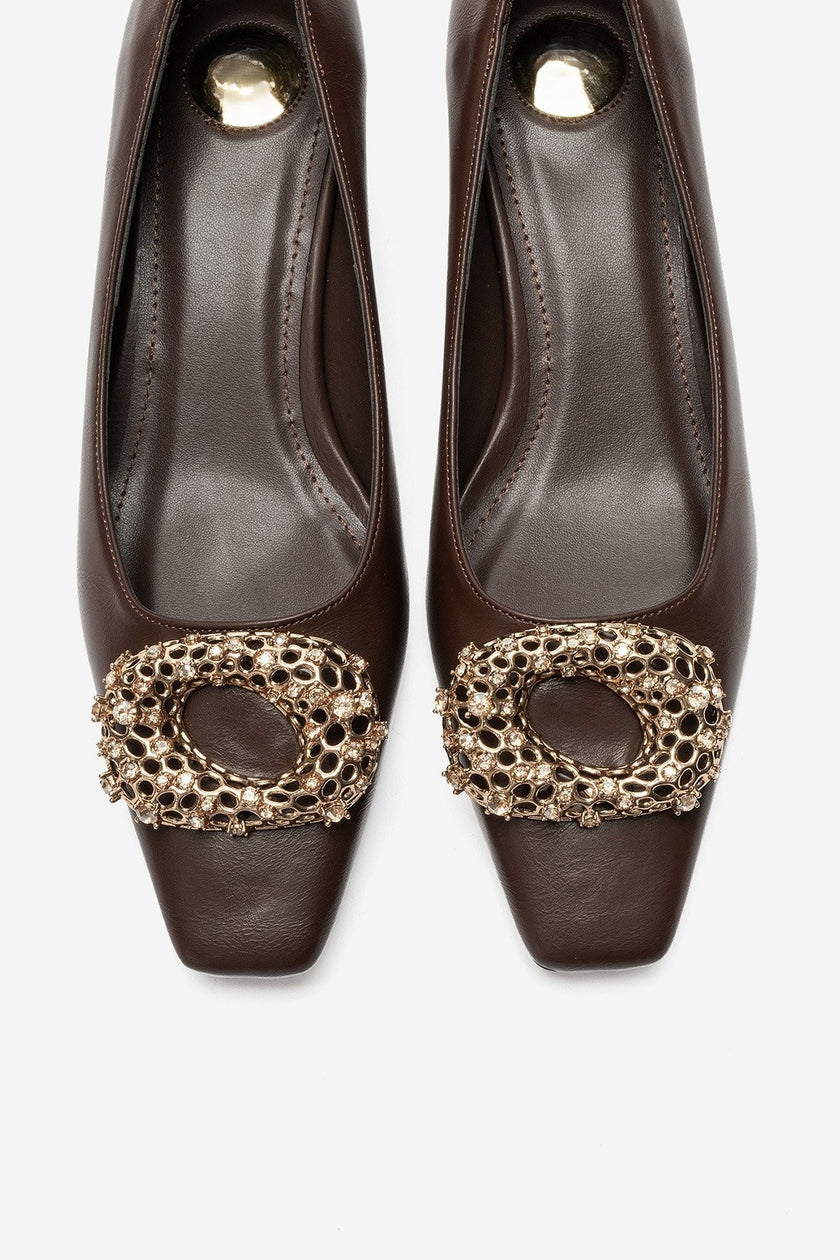 Marte – Brown Buckle Detail Low-Heel Shoes
