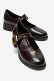 SLADE Brown Crinkled Patent Leather Chunky Heel Shoes