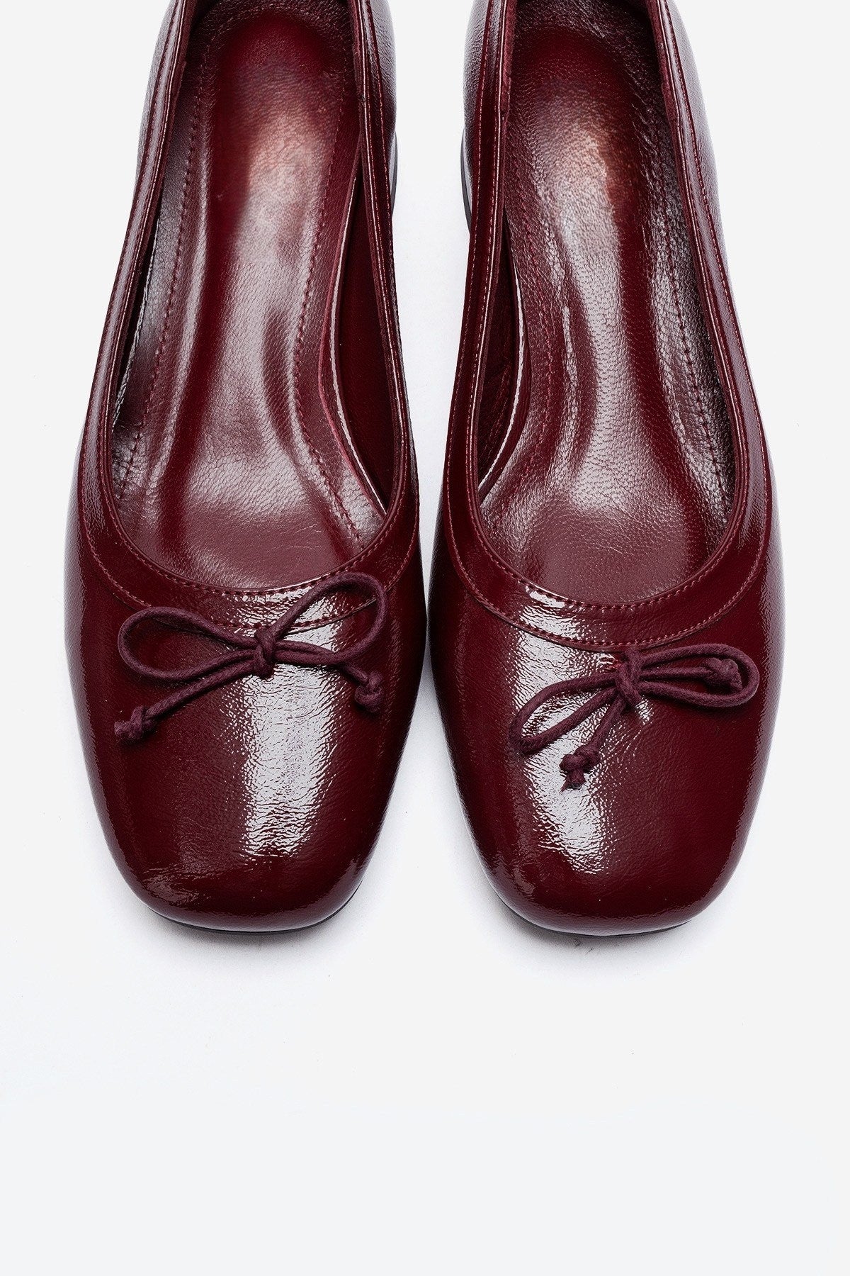 GIPSY Burgundy Patent Leather Bow Detail Block Heel Shoes