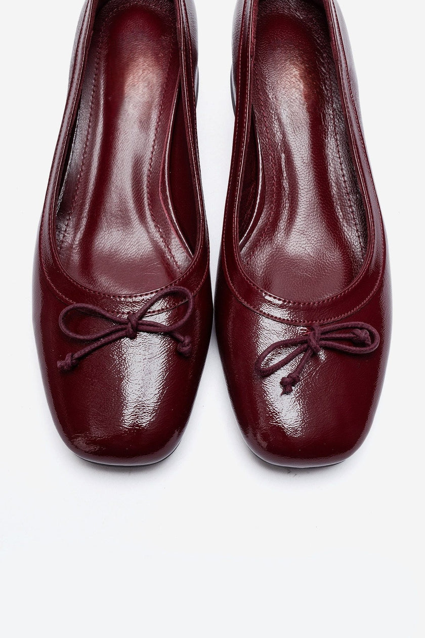 GIPSY Burgundy Patent Leather Bow Detail Block Heel Shoes