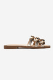 BAREON Gold Genuine Leather Slide Sandals with Gold Buckle