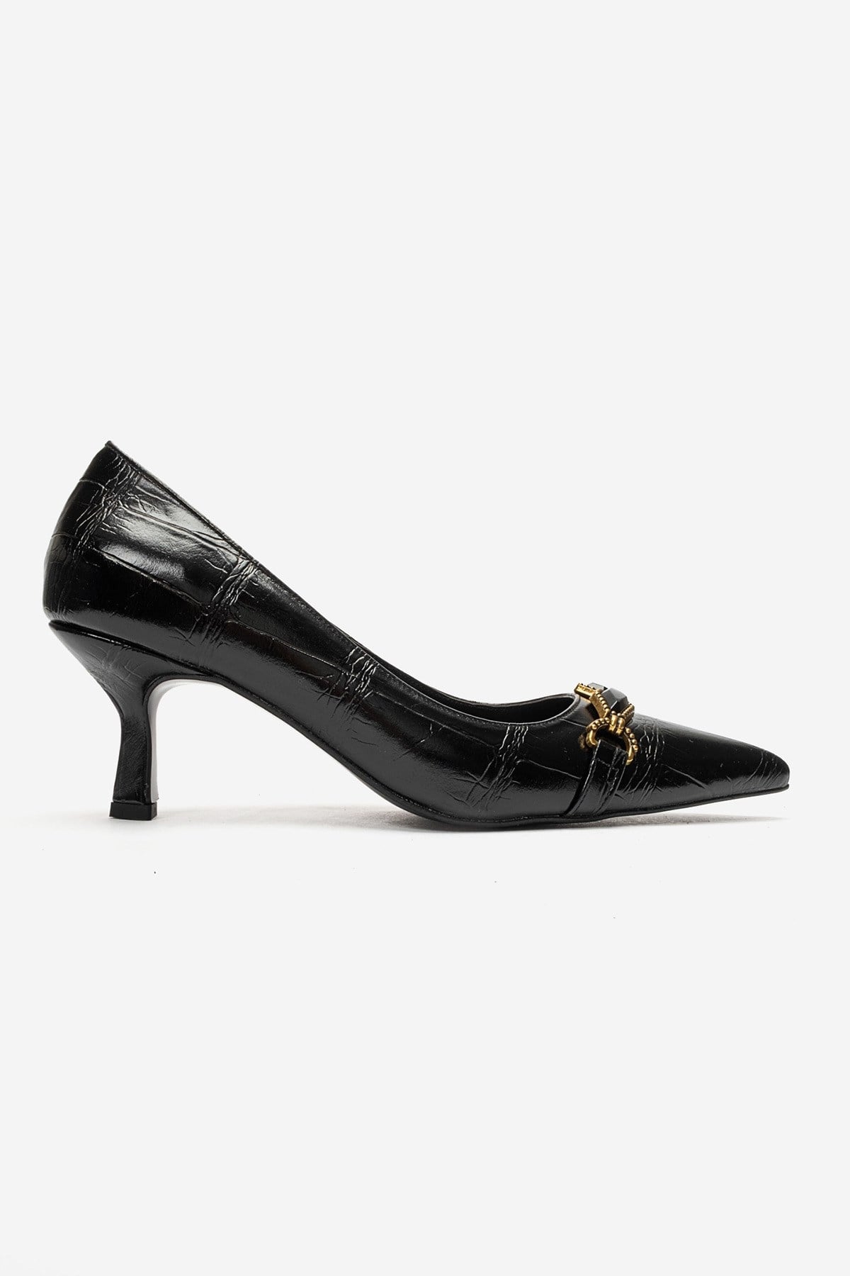 Olinda – Black Printed Buckle Detail Heels