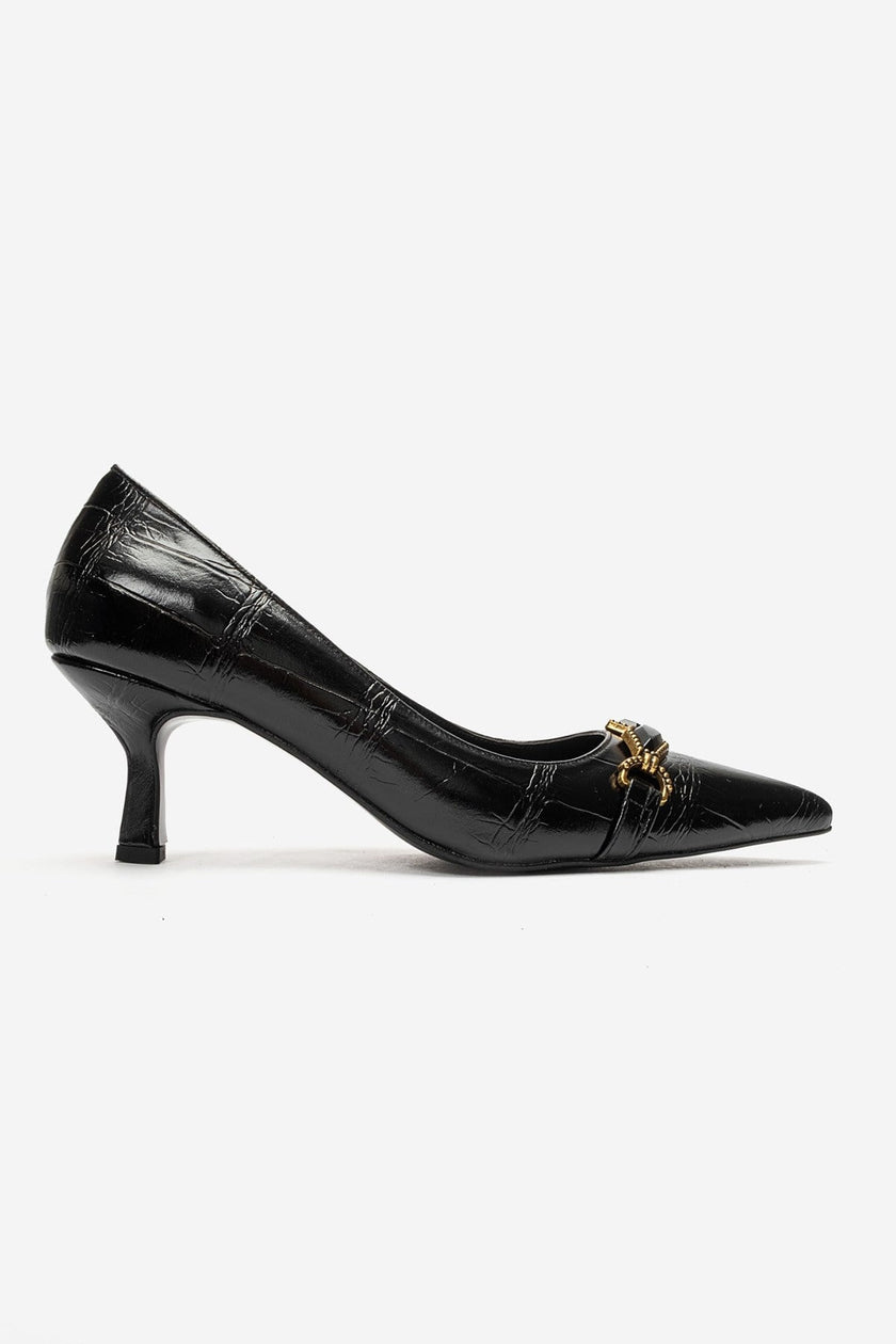 Olinda – Black Printed Buckle Detail Heels