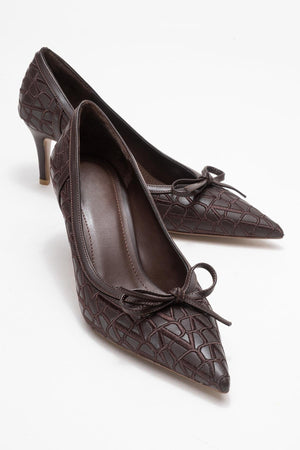 CAMDEN Brown Patterned Bow Women's High-Heeled Shoes