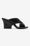 LAVEAN Black Woven Cross-Strap Wedge Mule Slipper