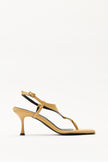 Minimal Gold Accessory Toe-Post Caramel Women's Heeled Sandals