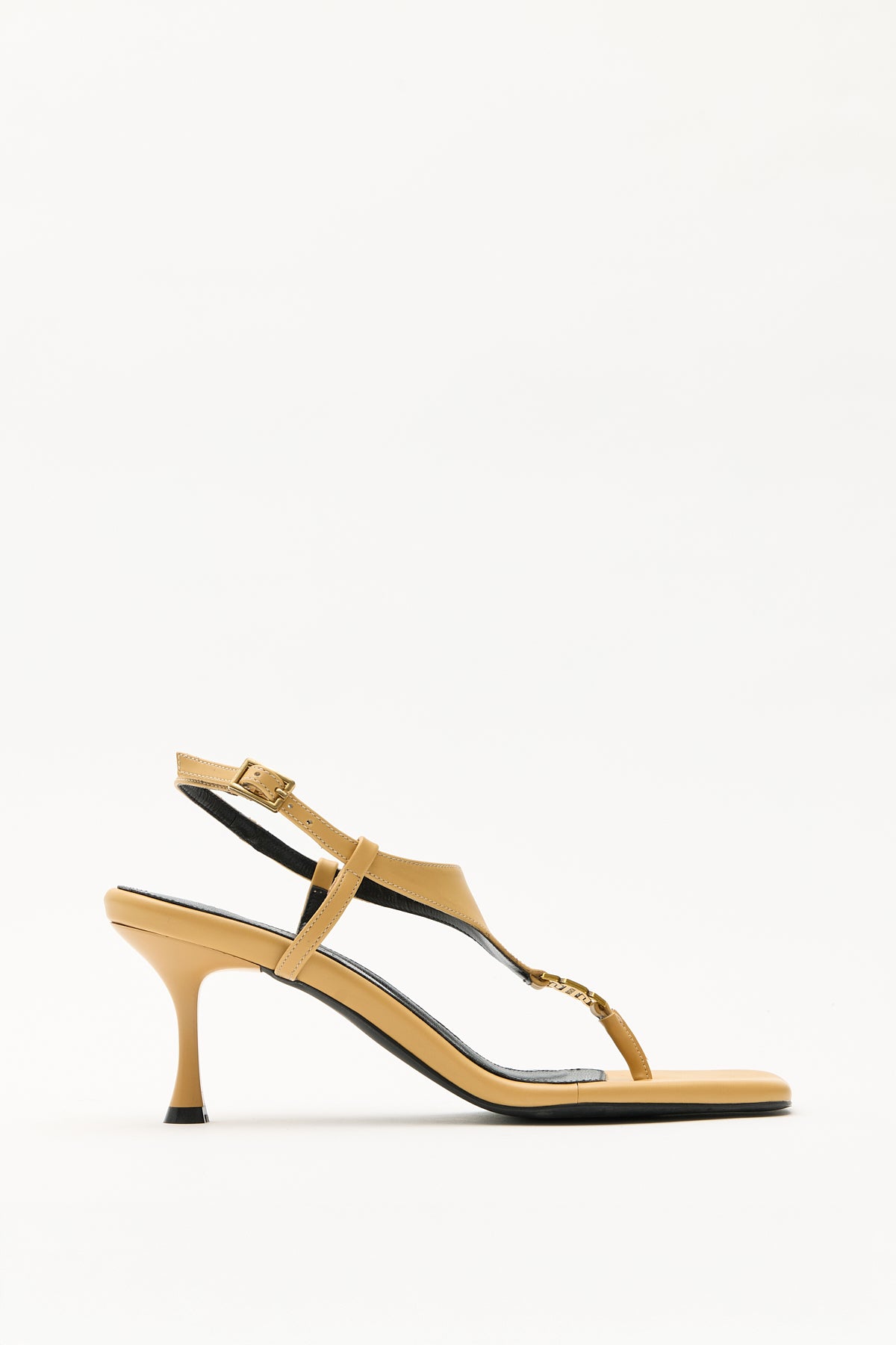 Minimal Gold Accessory Toe-Post Caramel Women's Heeled Sandals