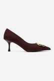 NOEMI Burgundy Genuine Suede Leather Buckle Strap Heels – 6 cm