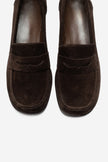 KELLYS Brown Genuine Suede Leather Chunky Heel Loafers
