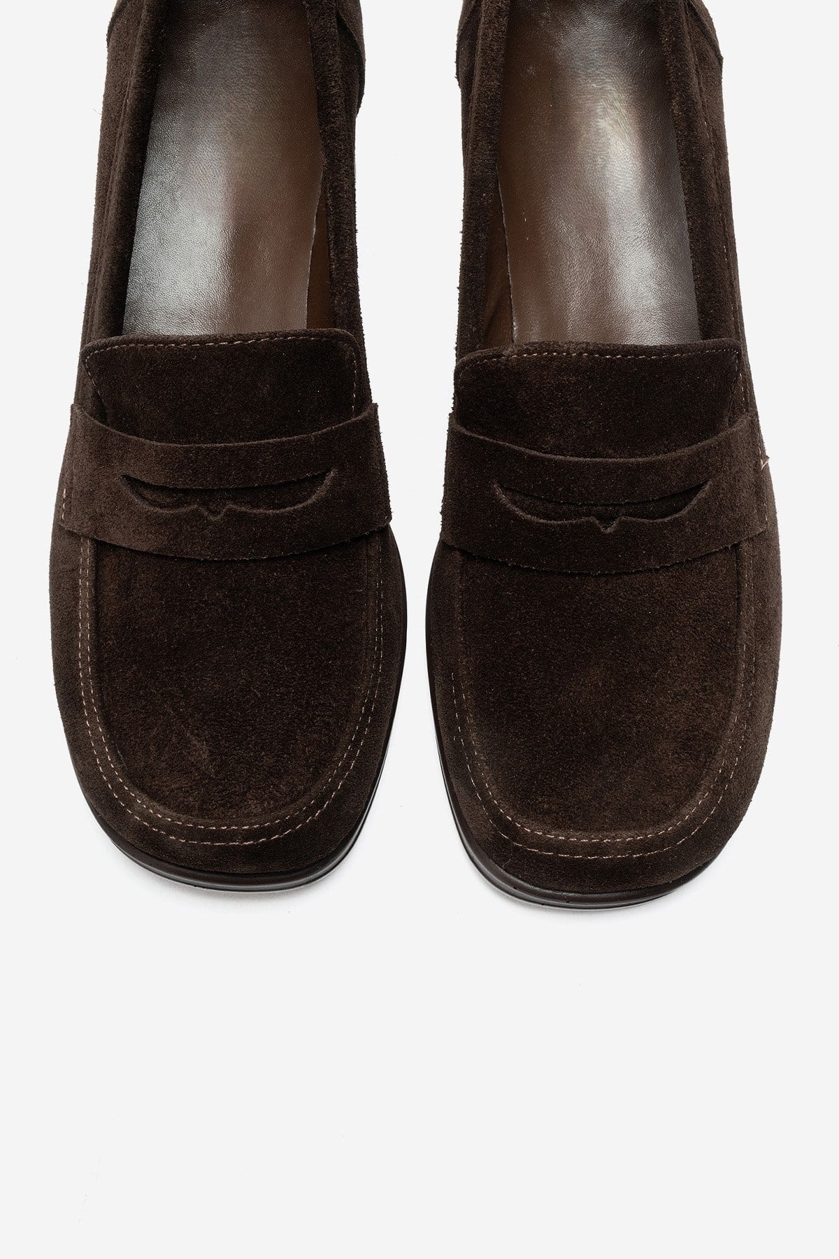 KELLYS Brown Genuine Suede Leather Chunky Heel Loafers