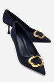 NOEMI Navy Blue Genuine Suede Leather Buckle Strap Heels – 6 cm