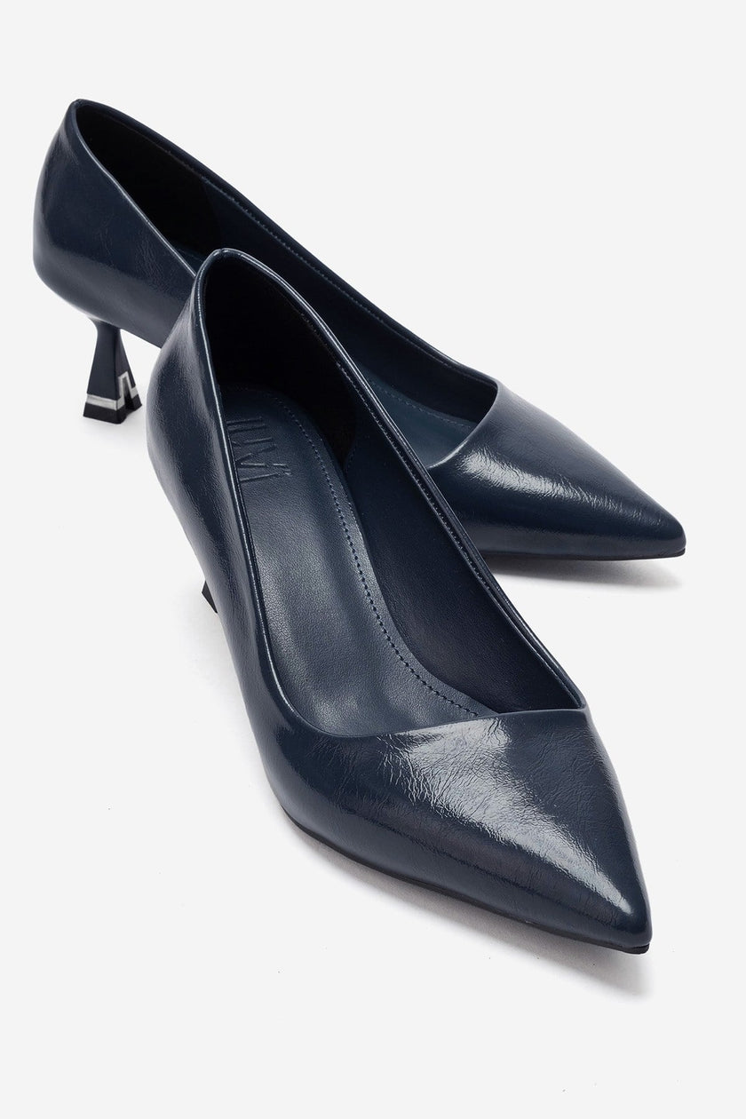 LAWTON Navy Blue Pointed-Toe Stiletto Heels