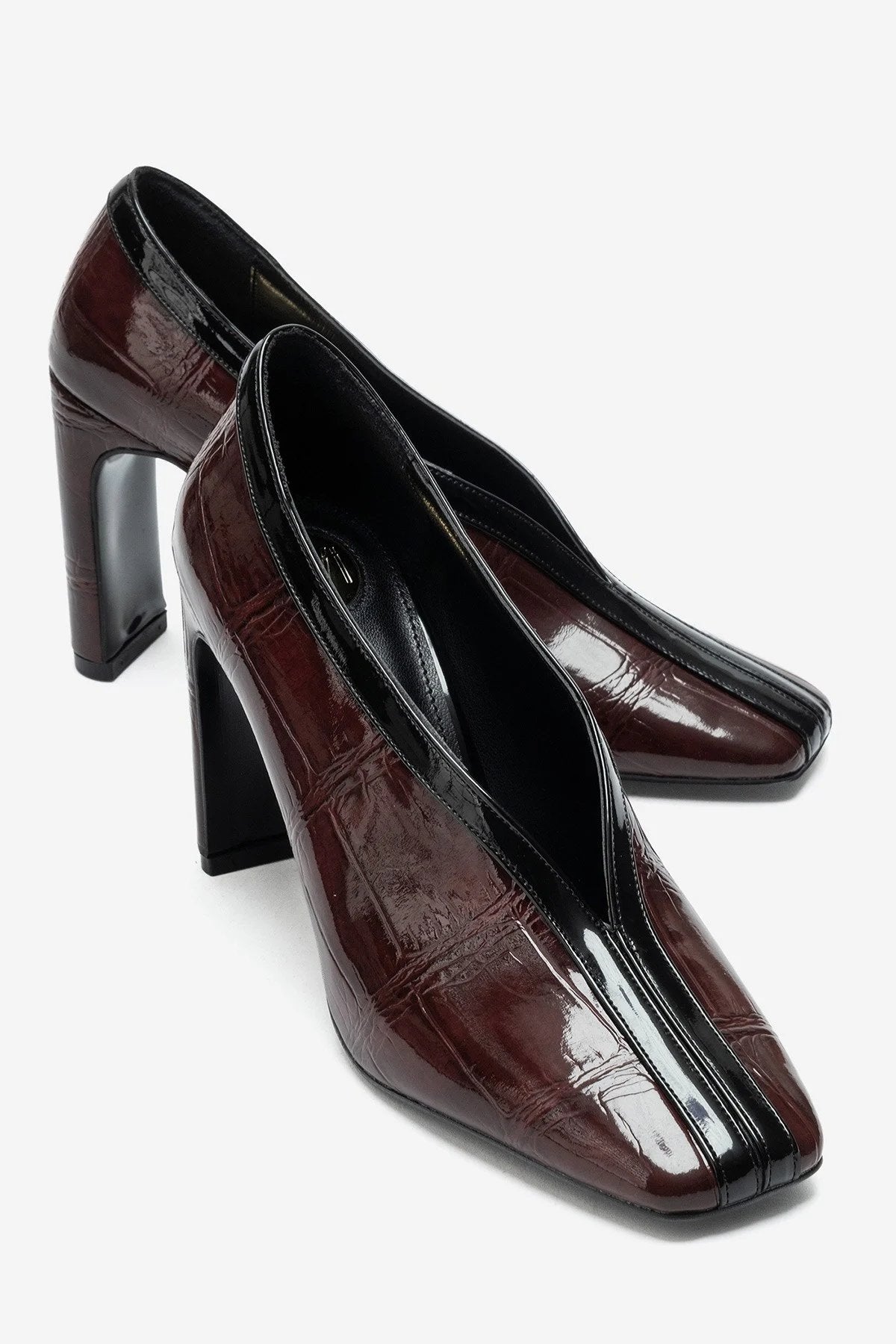 NORE Burgundy Embossed Block Heel Shoes – 9 cm Heels