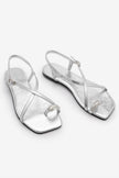 ZAREV Silver Embellished Toe-Post Women's Casual Flat Sandals