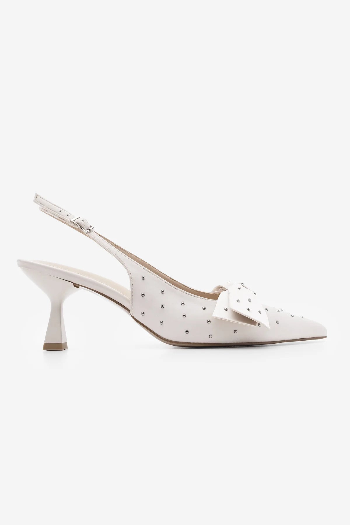 Women's Stiletto Bow Heeled Shoes Borina - Offwhite Satin