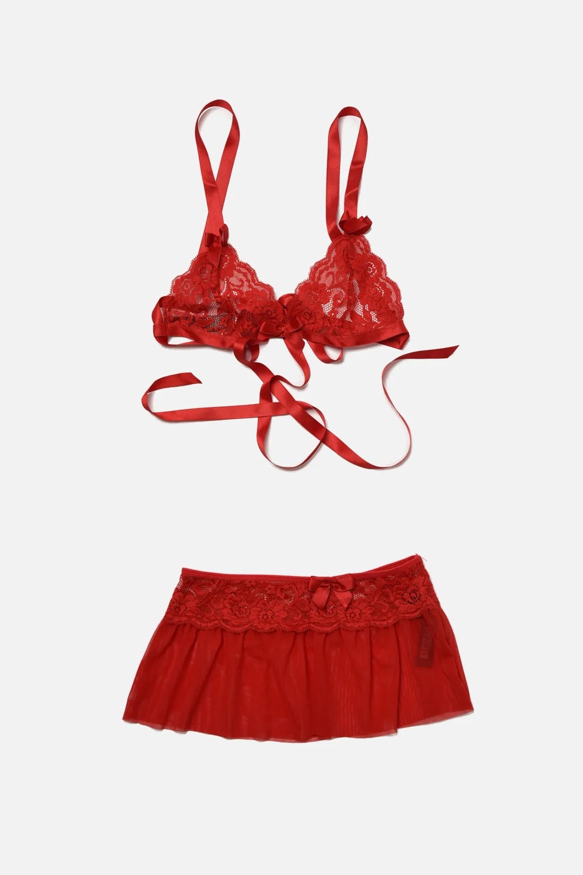 Red Lace Non-wired Cupless Knitted Underwear Set