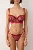 Dark Cherry Mesh Ruffle/Flutter Polka Dot Unlined Lingerie Set