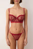 Dark Cherry Mesh Ruffle/Flutter Polka Dot Unlined Lingerie Set