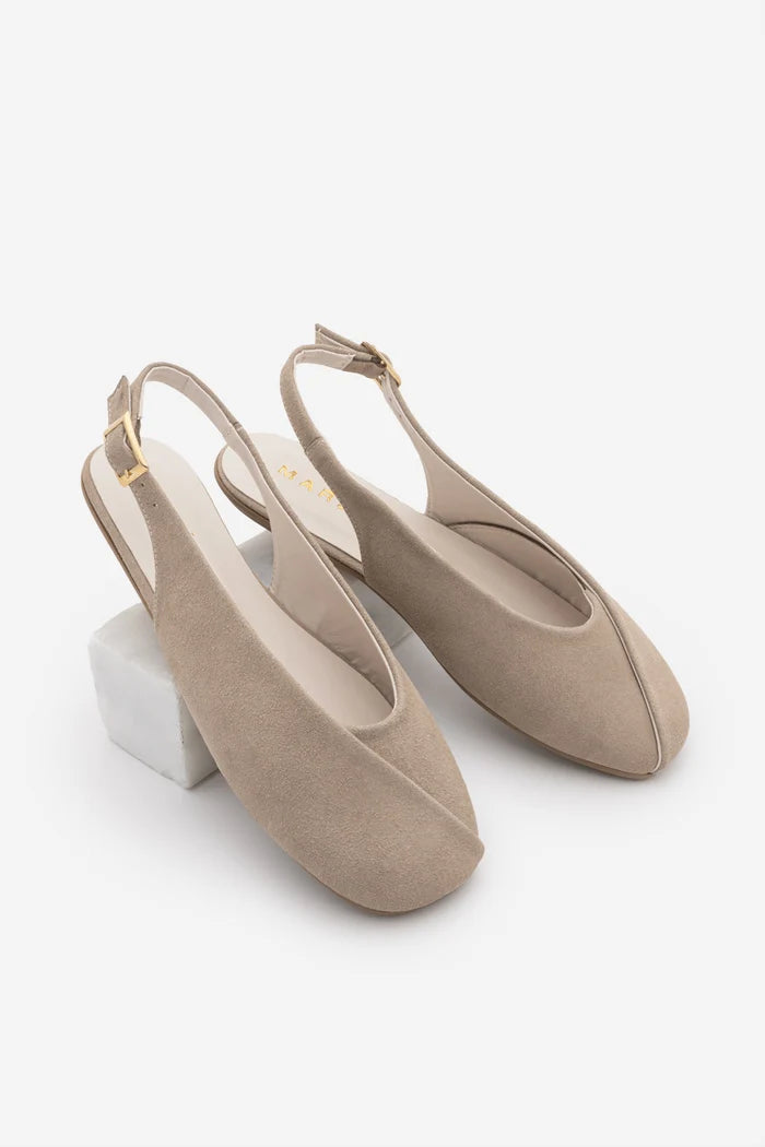 EFISA Beige Suede Square-Toe Mary Jane Women's Ballet Flats