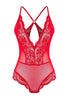 Red Tulle Lace Detailed Unlined Knit Bodysuit
