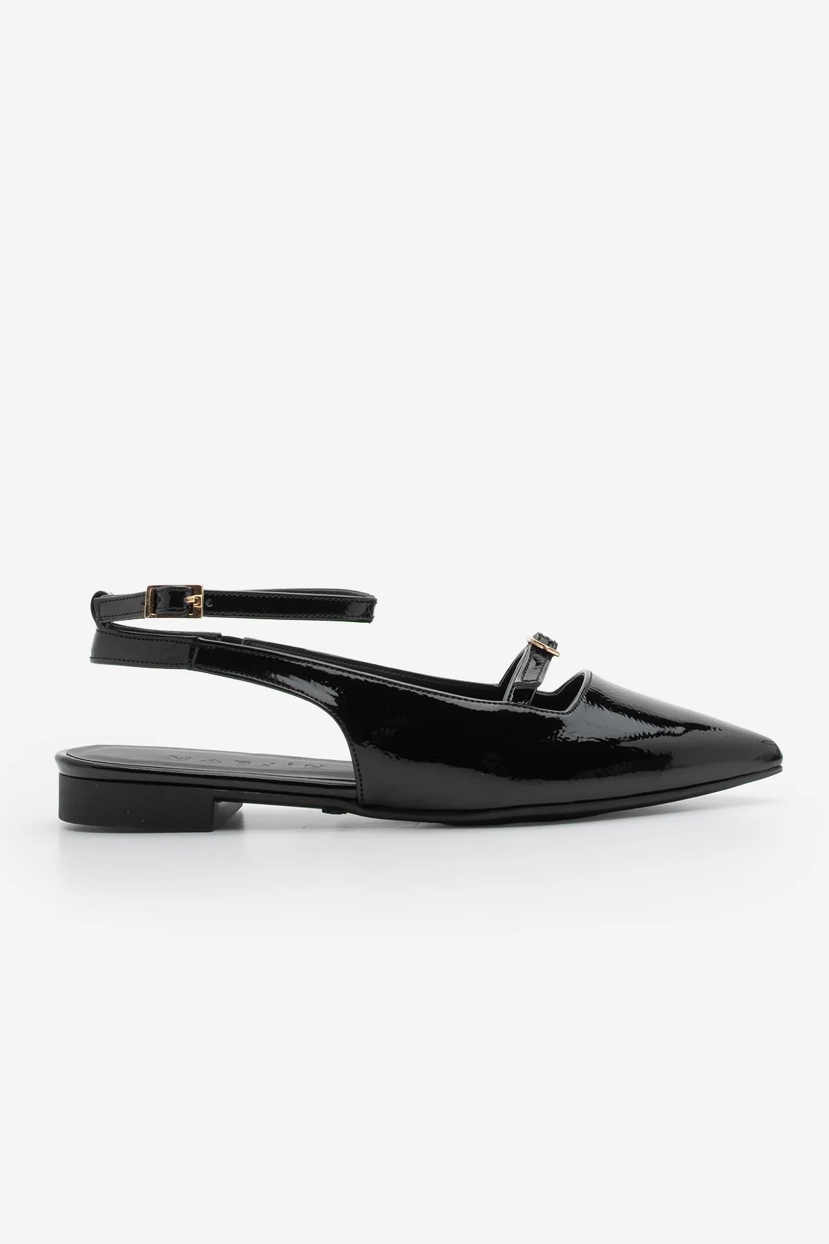 Women's Pointed Toe Strappy Ballerinas Lirve - Black Patent Leather