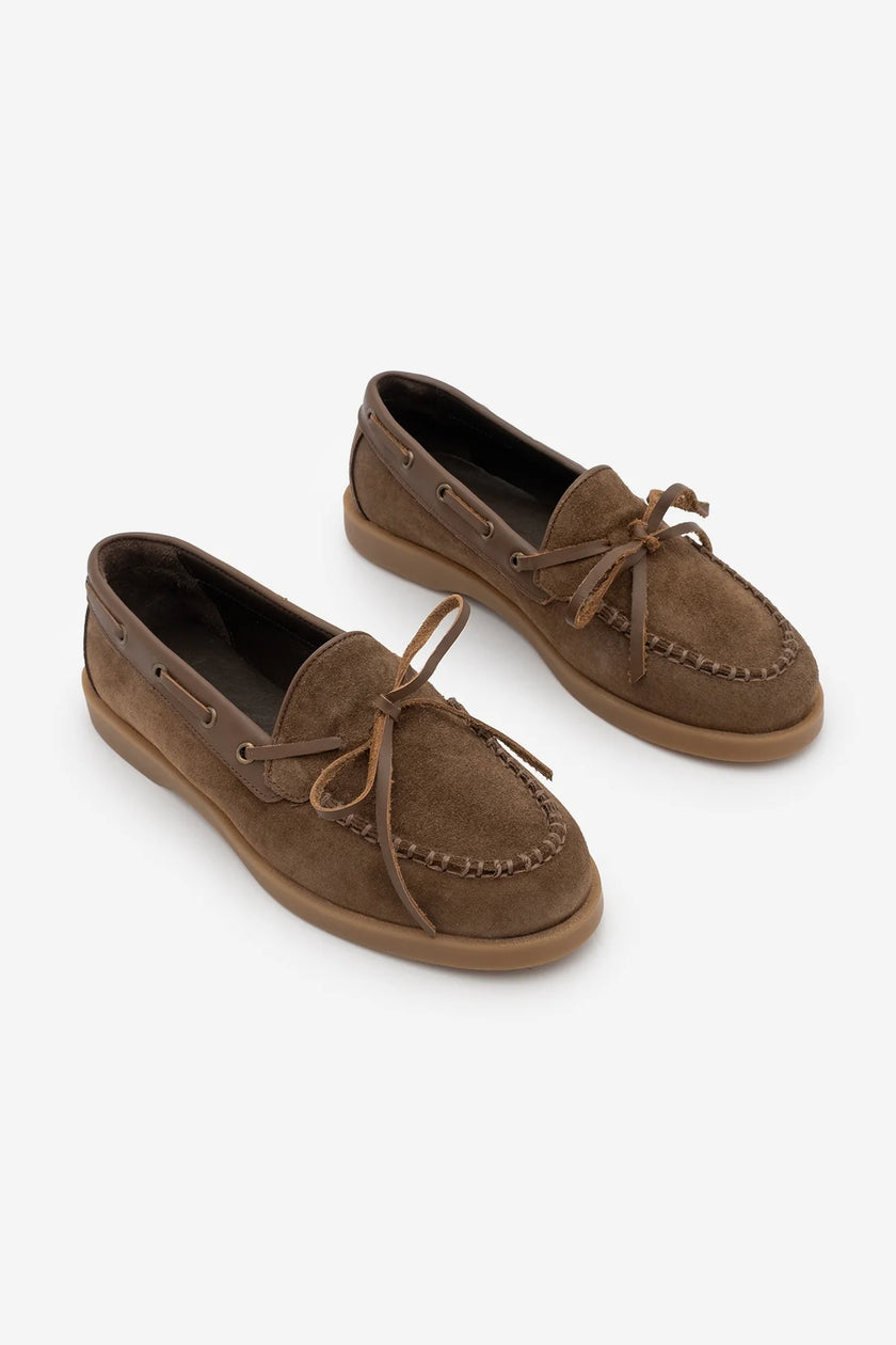 NIFIDA Coffee Suede Bow Detail Genuine Leather Women’s Loafer Shoes