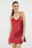 Burgundy Lace Back Rope Strap Satin Woven Nightgown