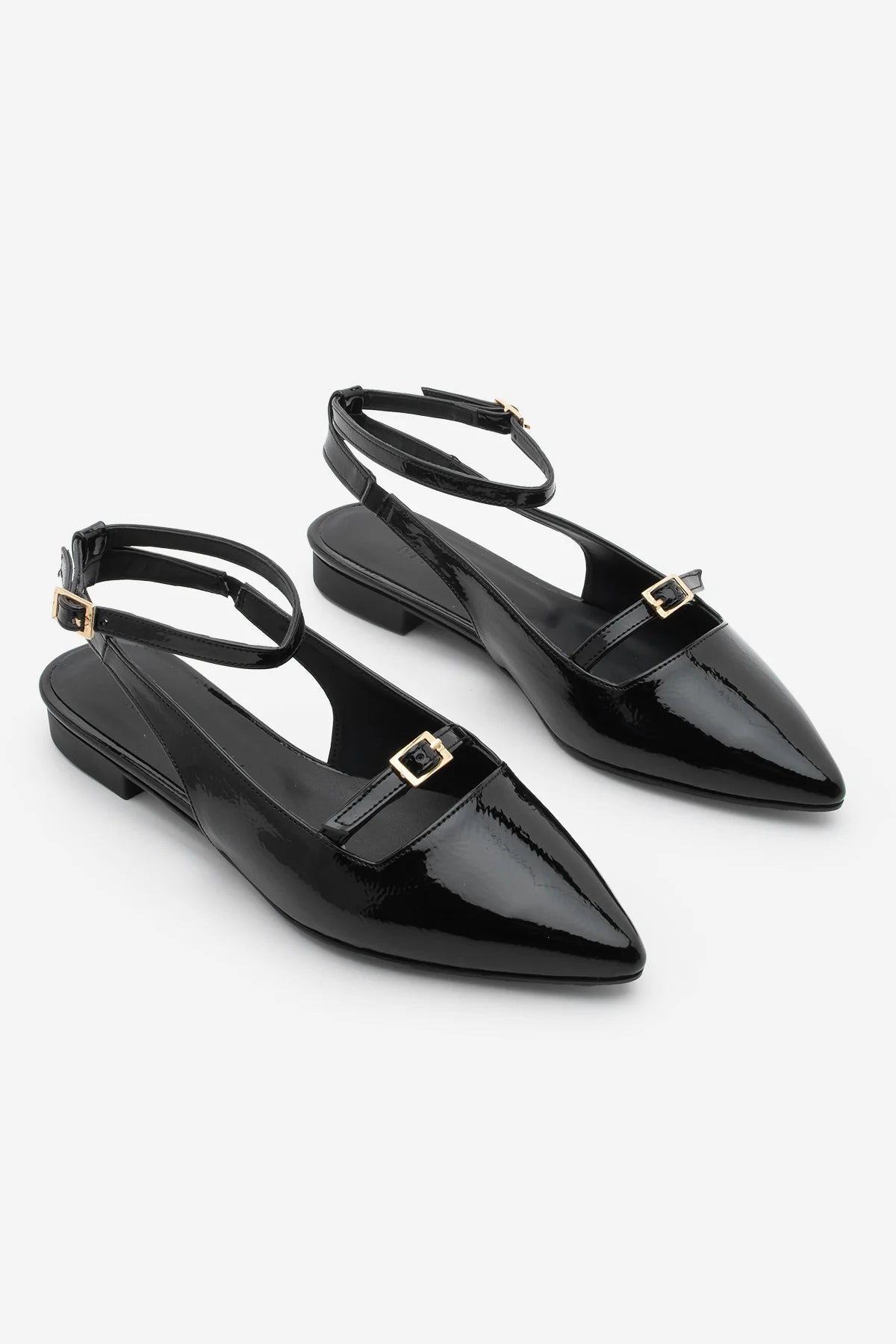 Women's Pointed Toe Strappy Ballerinas Lirve - Black Patent Leather
