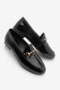 Women's Genuine Leather Chain Loafer Shoes Tanle - Black Patent Leather