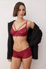 Burgundy Tulle Plain Unlined Lingerie Set