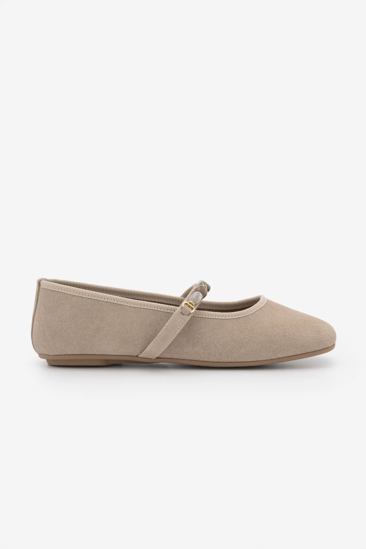 BELRIS Beige Suede Embellished Square-Toe Women's Ballet Flats