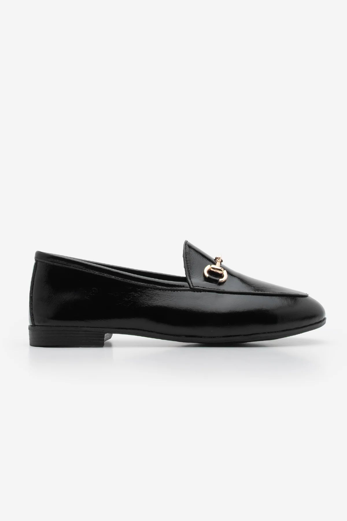 Women's Genuine Leather Chain Loafer Shoes Tanle - Black Patent Leather