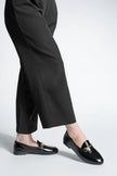 Women's Genuine Leather Chain Loafer Shoes Tanle - Black Patent Leather