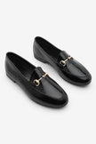 Women's Genuine Leather Chain Loafer Shoes Tanle - Black Patent Leather