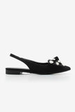 Women Pointed Toe Bowknot Stoned Ballerinas Lispen - Black Satin
